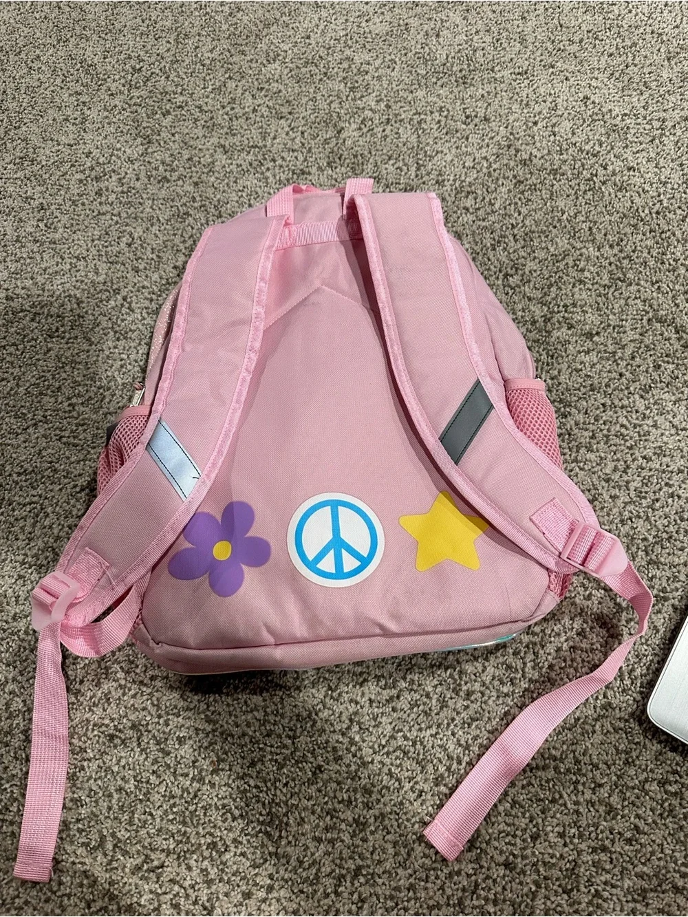 Girls' Pink Glitter Heart & Butterfly Backpack with Rainbow Sequin Accent